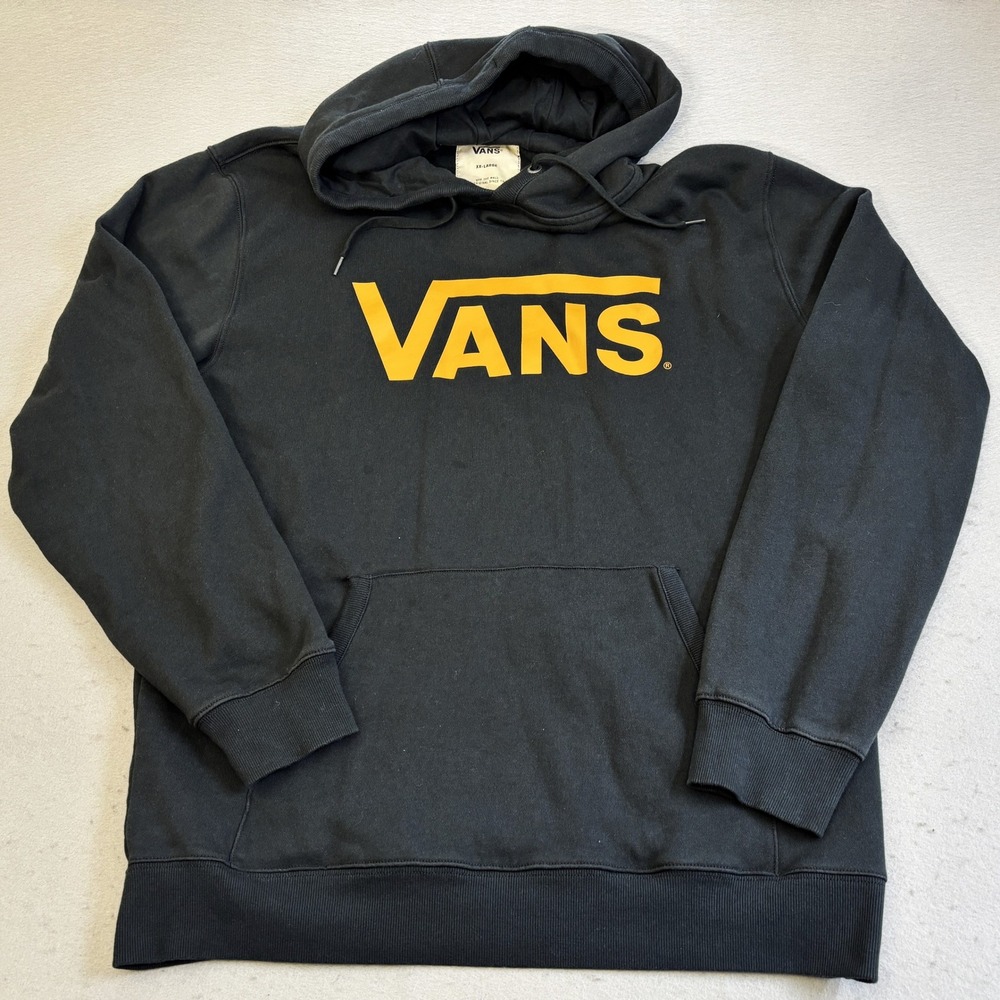 Vans Off The Wall Hoodie Women 2XL Black Yellow Pullover Sweatshirt Skater Punk